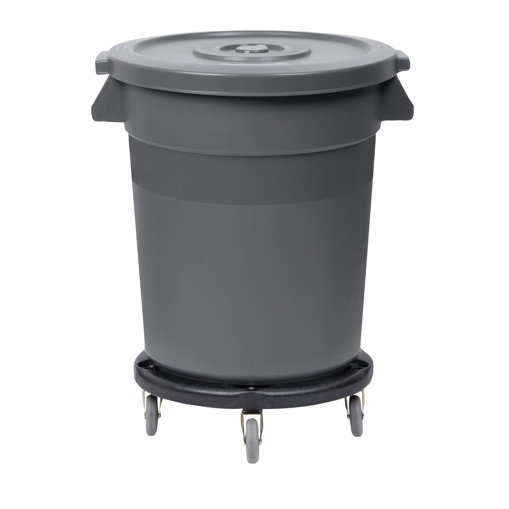 RW Clean 1 Gray 20 gal Plastic Commercial Trash Can and 1 Gray Lid and 1 Dolly