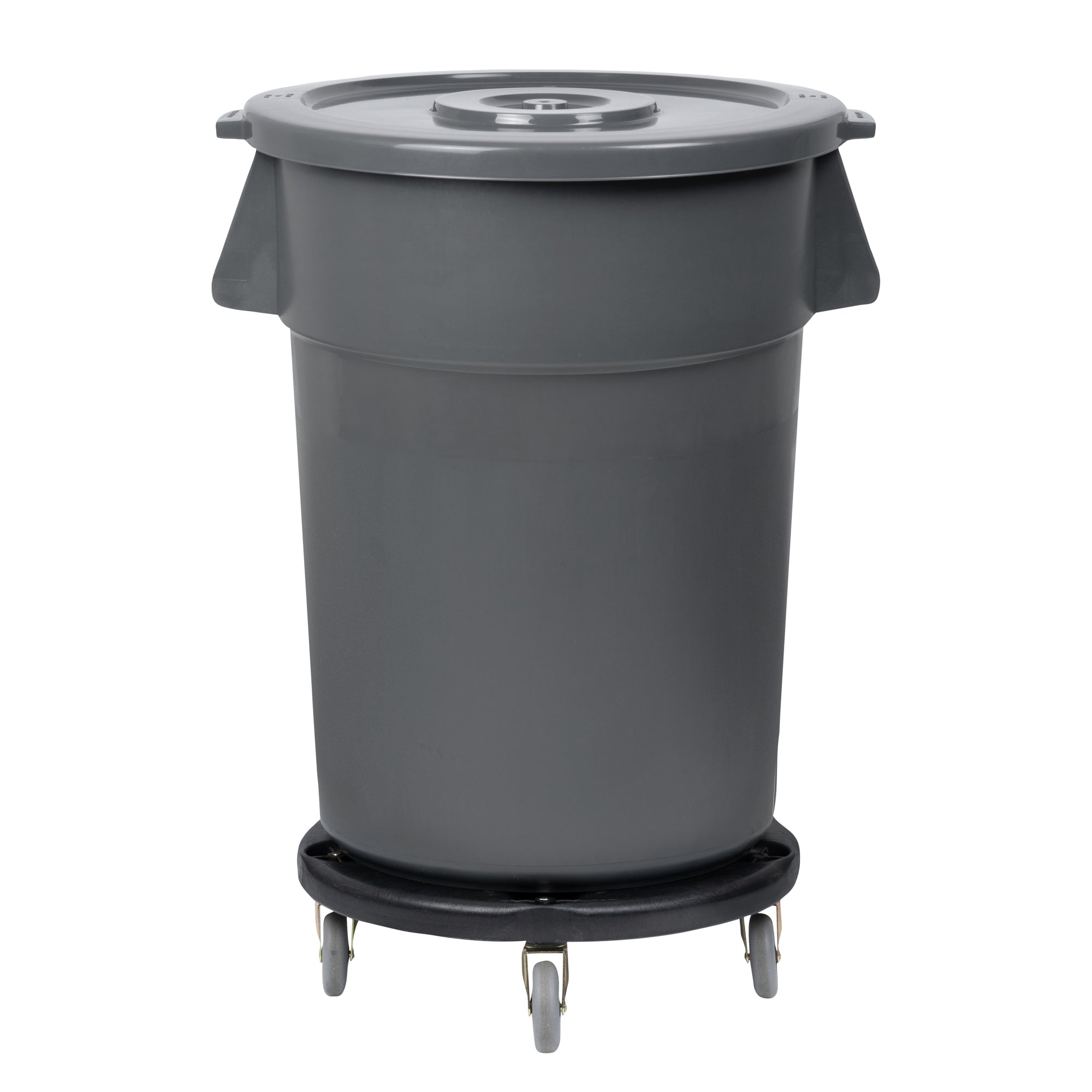 RW Clean 1 Gray 44 gal Plastic Commercial Trash Can and 1 Gray Lid and 1 Dolly