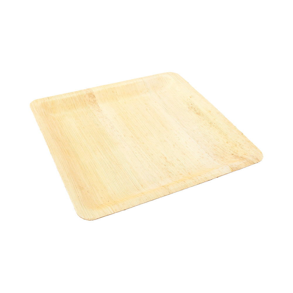 100 Square Natural 10" Bamboo Leaf Dinner Plates and 100 Natural Bamboo Disposable Flatware Sets