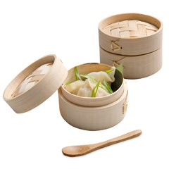 100 2 oz Round Natural Bamboo Mini Steamers and 100 Natural Bamboo 3.5