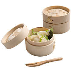 100 2 oz Round Natural Bamboo Mini Steamers and 100 Natural Bamboo 3.5