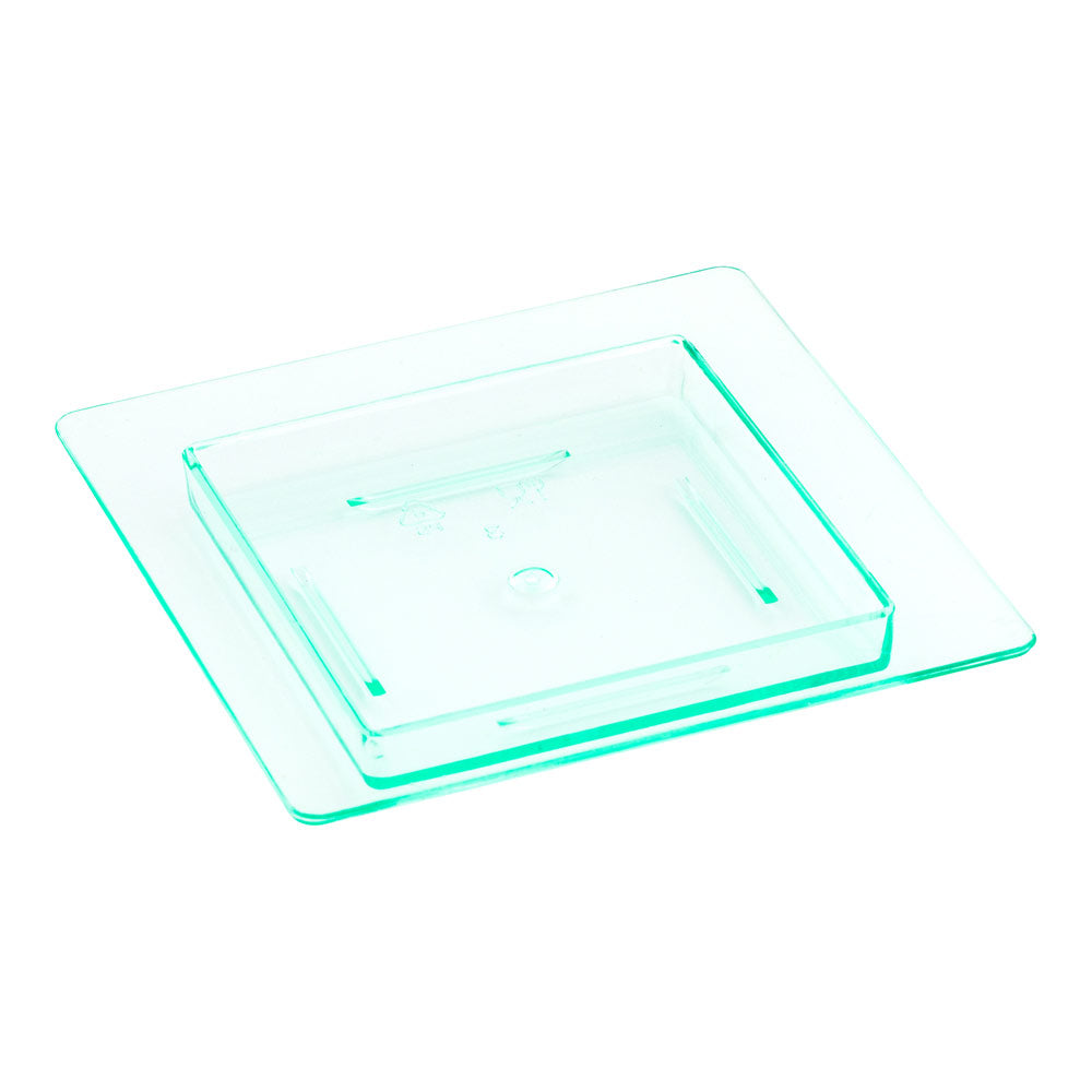 100 Square Seagreen 2.75" Plastic Mini Edge Plates and 100 Silver Plastic 4" Mini Forks