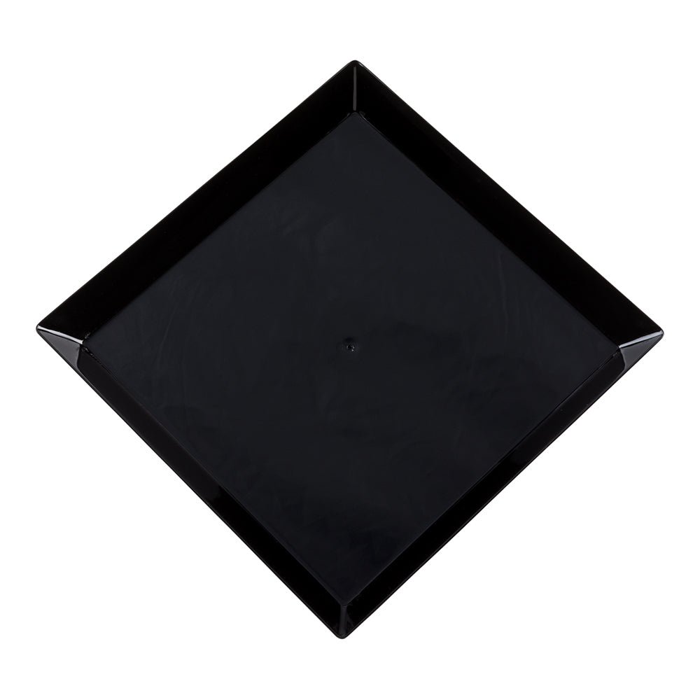 100 Square Black 5" Plastic Medium Modern Plates and 100 Silver Plastic 4" Mini Forks