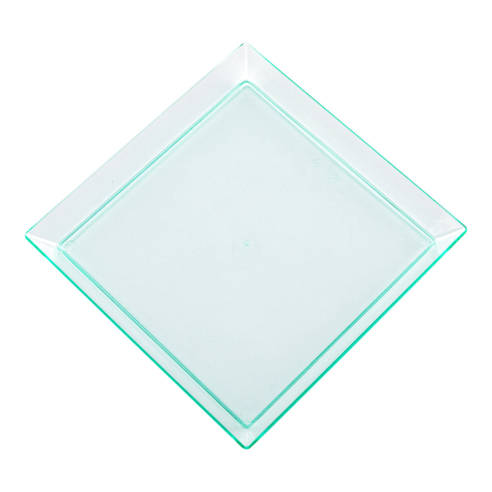 100 Square Seagreen 5" Plastic Medium Modern Plates and 100 Silver Plastic 4" Mini Forks