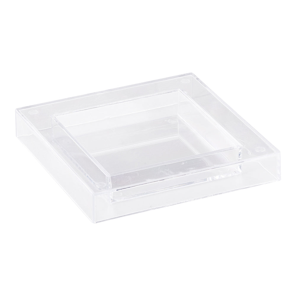 100 Square Clear 2.5" Plastic Mini Cubic Plates and 100 Silver Plastic 4" Mini Forks