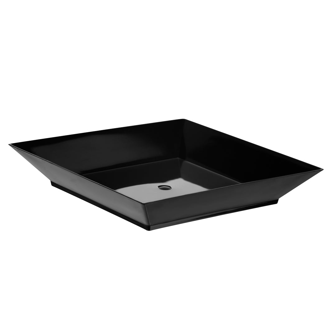 100 Square Black 3.9" Plastic Small Modern Plates and 100 Silver Plastic 4" Mini Forks