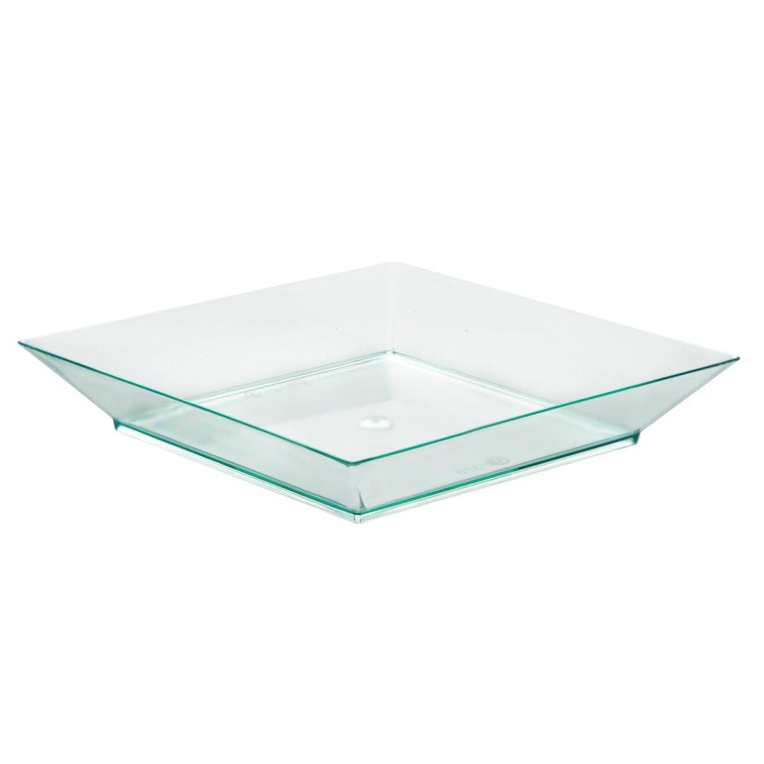 100 Square Seagreen 3.9" Plastic Small Modern Plates and 100 Silver Plastic 4" Mini Forks