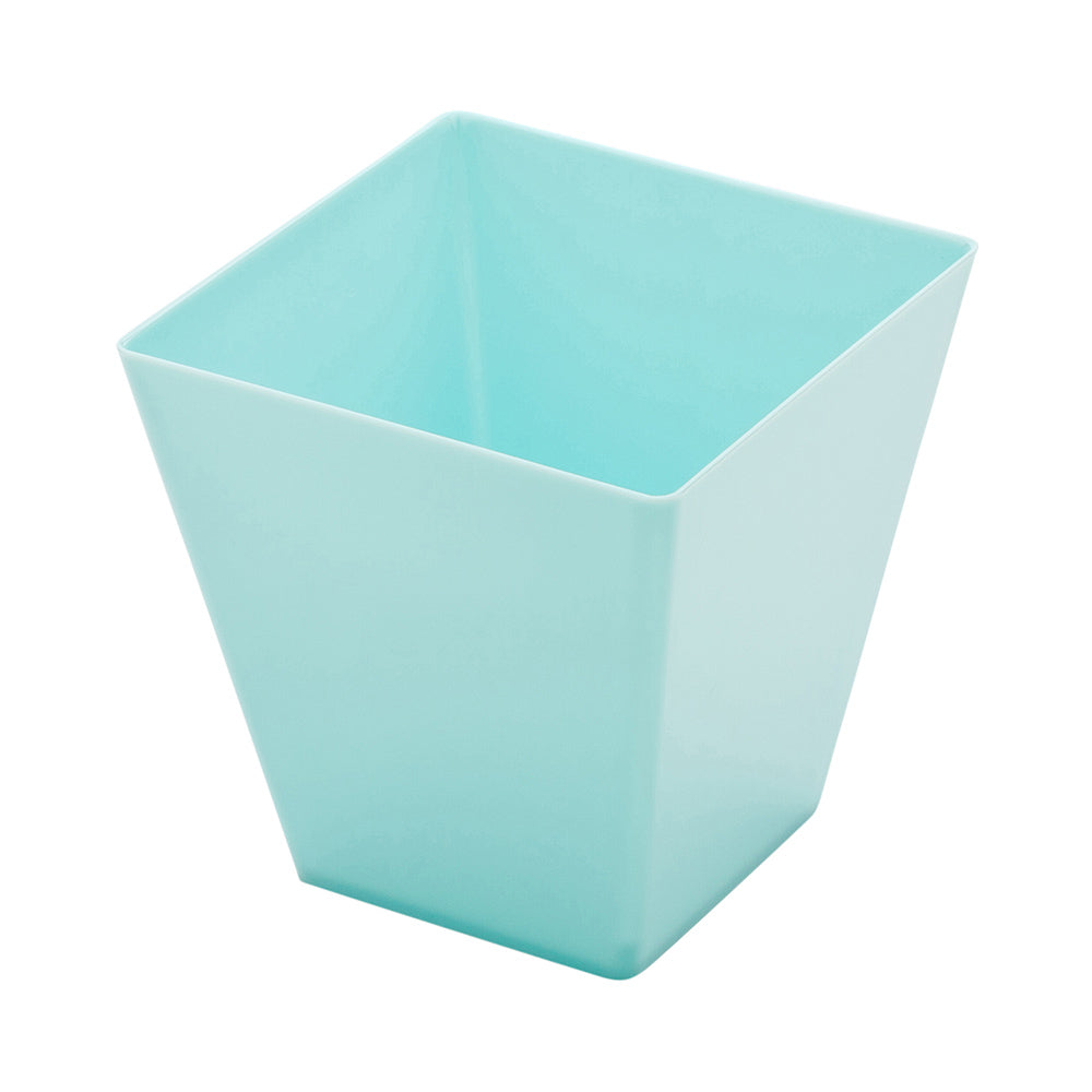 100 8 oz Square Baby Blue Plastic Large Kova Cups and 100 Silver Plastic 4" Mini Forks