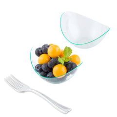 100 2 oz Oval Seagreen Plastic Alato Tasting Dish and 100 Silver Plastic 4