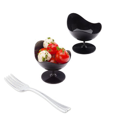 100 2 oz Round Black Plastic Ball Chairs and 100 Silver Plastic 4