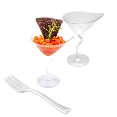 100 3 oz Clear Plastic Dekko Martini Glass and 100 Silver Plastic 4