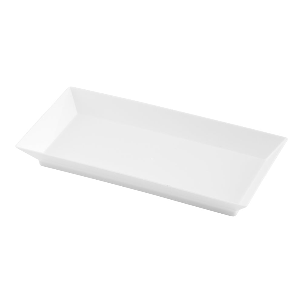 100 Rectangle White 5" Plastic Plates and 100 Silver Plastic 4" Mini Spoons