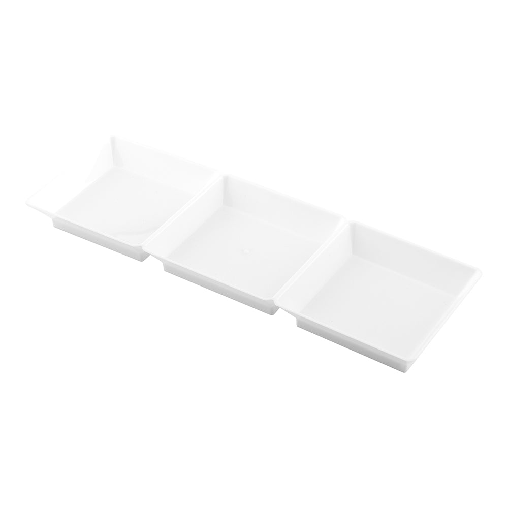 100 Rectangle White 7.5" Plastic Terzetto Mini Plates and 100 Silver Plastic 4" Mini Spoons