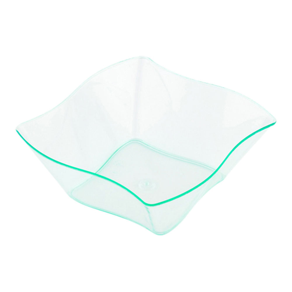 100 6 oz Square Seagreen Plastic Aqua Bowls and 100 Silver Plastic 4" Mini Spoons