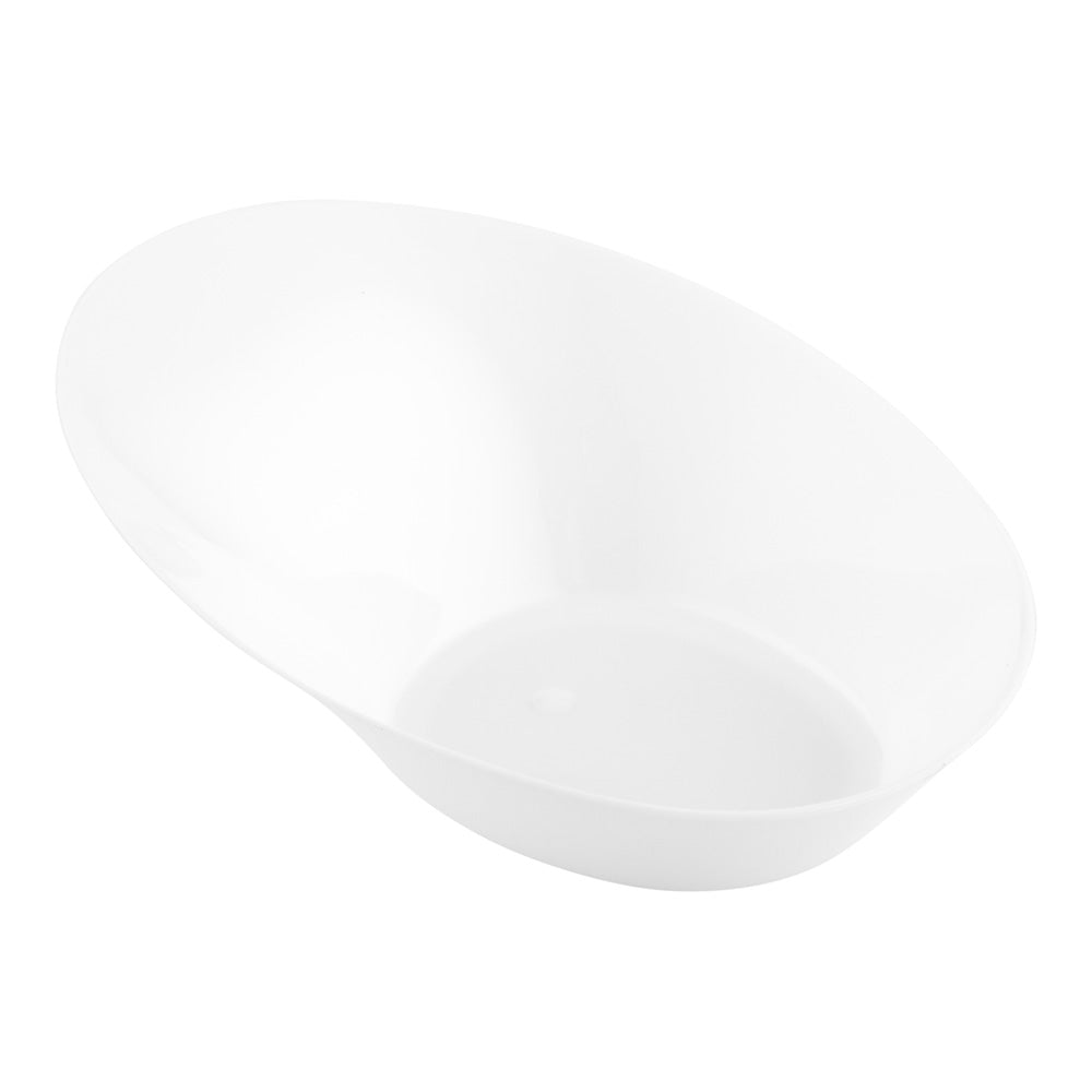 100 Oval White 4" Plastic Ellipse Dish and 100 Silver Plastic 4" Mini Spoons