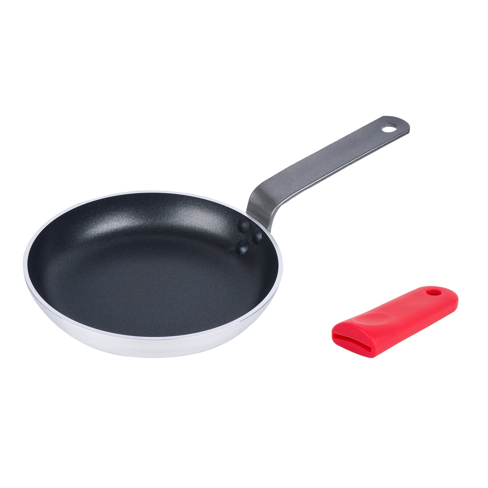 Met Lux 1 Aluminum 8" Induction Ready Fry Pan and 1 Red Silicone Pan Handle Sleeve