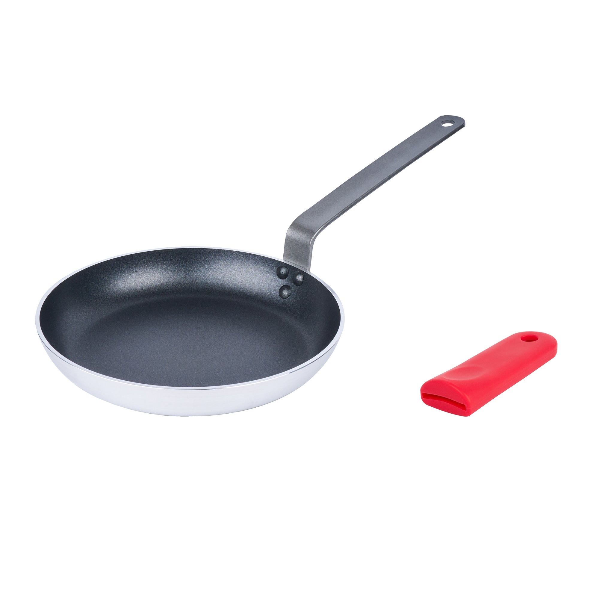 Met Lux 6 Aluminum 10" Induction Ready Fry Pans and 6 Red Silicone Pan Handle Sleeves