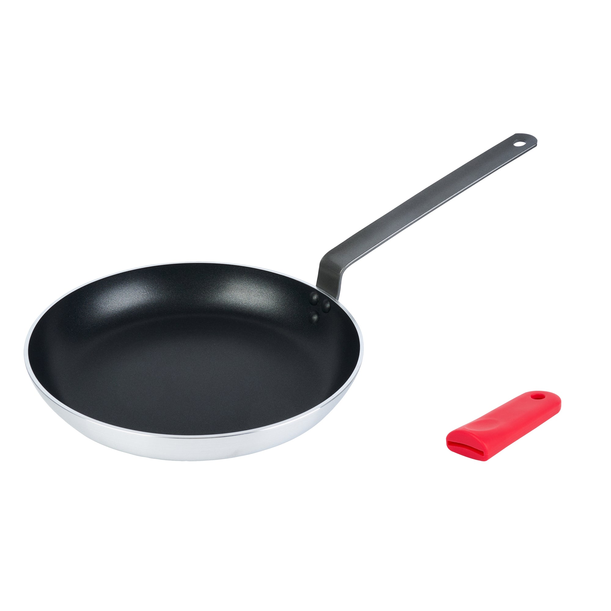 Met Lux 1 Aluminum 12" Induction Ready Fry Pan and 1 Red Silicone Pan Handle Sleeve