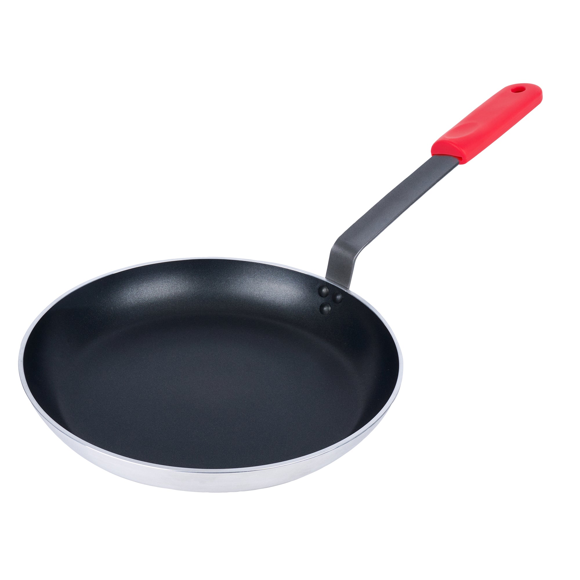 Met Lux 6 Aluminum 14" Induction Ready Fry Pans and 6 Red Silicone Pan Handle Sleeves