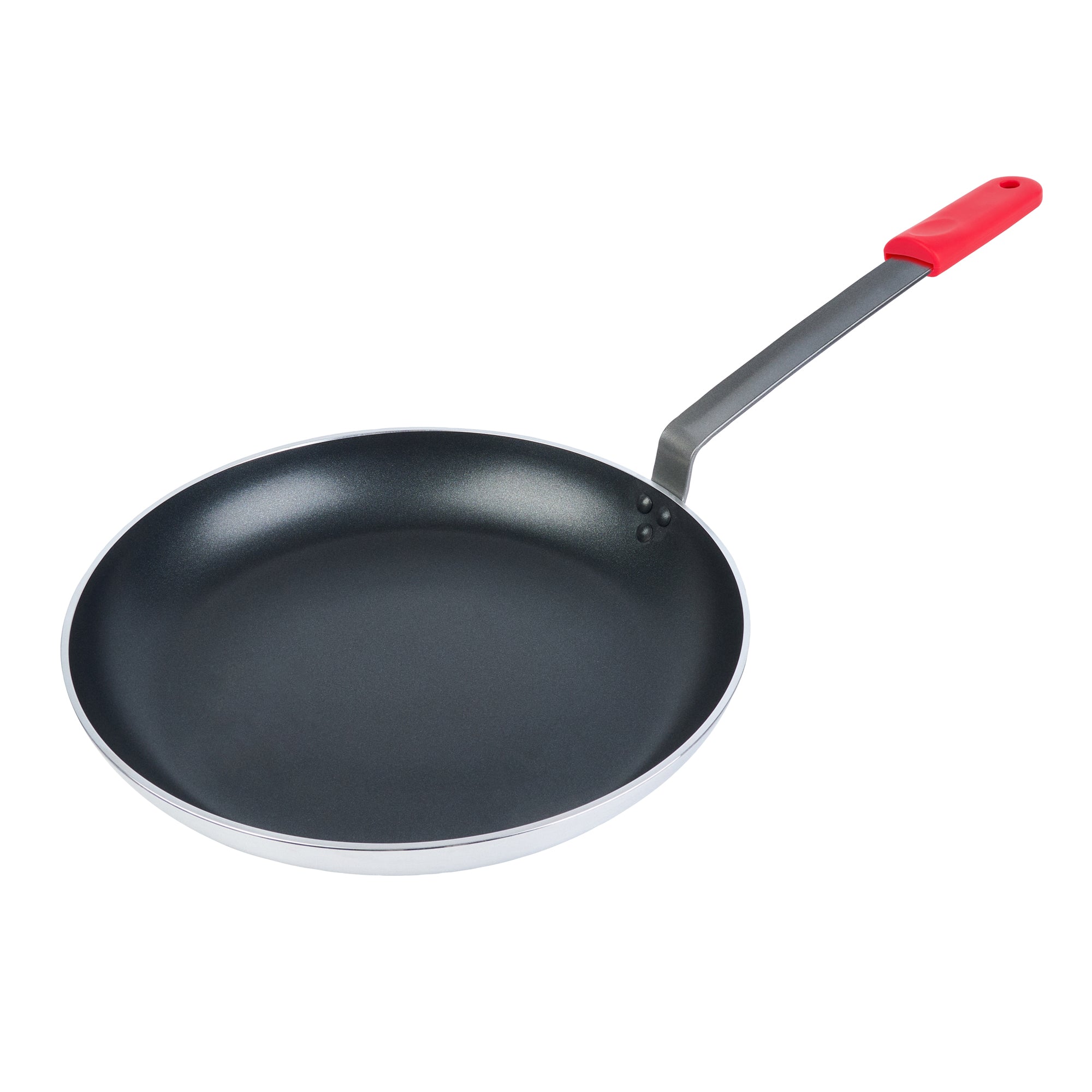 Met Lux 6 Aluminum 16" Induction Ready Fry Pans and 6 Red Silicone Pan Handle Sleeves