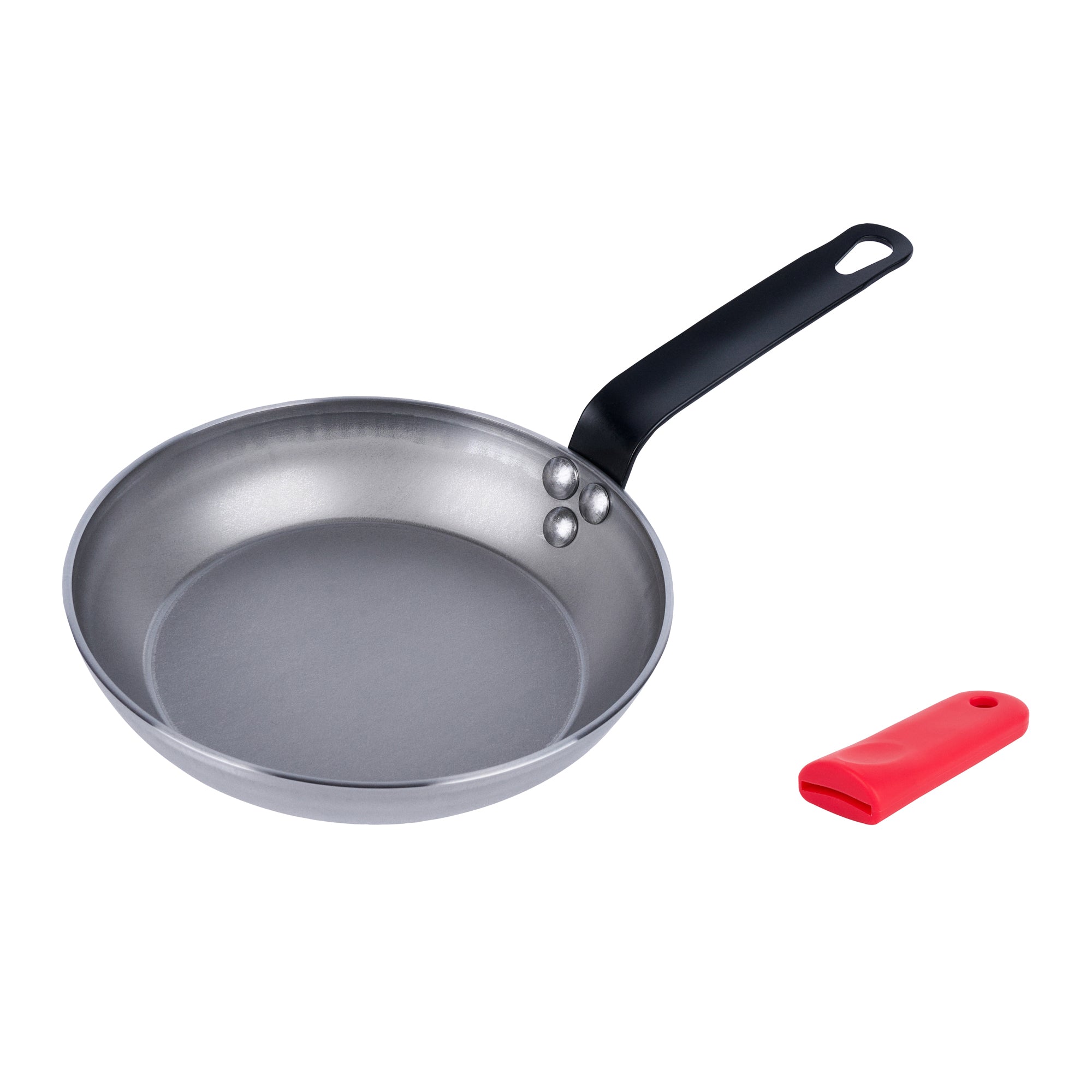 Met Lux 1 Carbon Steel 8" Non-Stick Fry Pan and 1 Red Silicone Pan Handle Sleeve