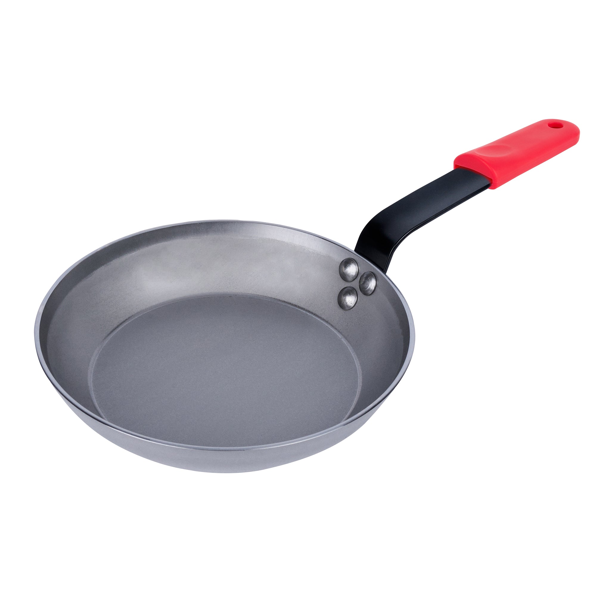 Met Lux 6 Carbon Steel 9" Non-Stick Fry Pans and 6 Red Silicone Pan Handle Sleeves