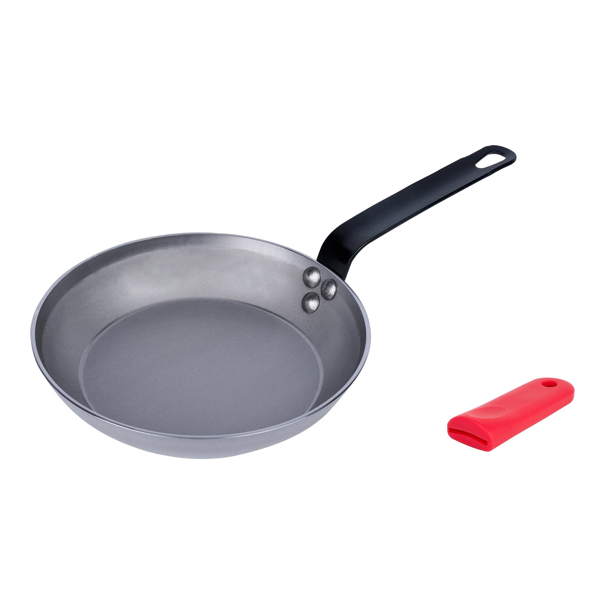 Met Lux 1 Carbon Steel 9" Non-Stick Fry Pan and 1 Red Silicone Pan Handle Sleeve