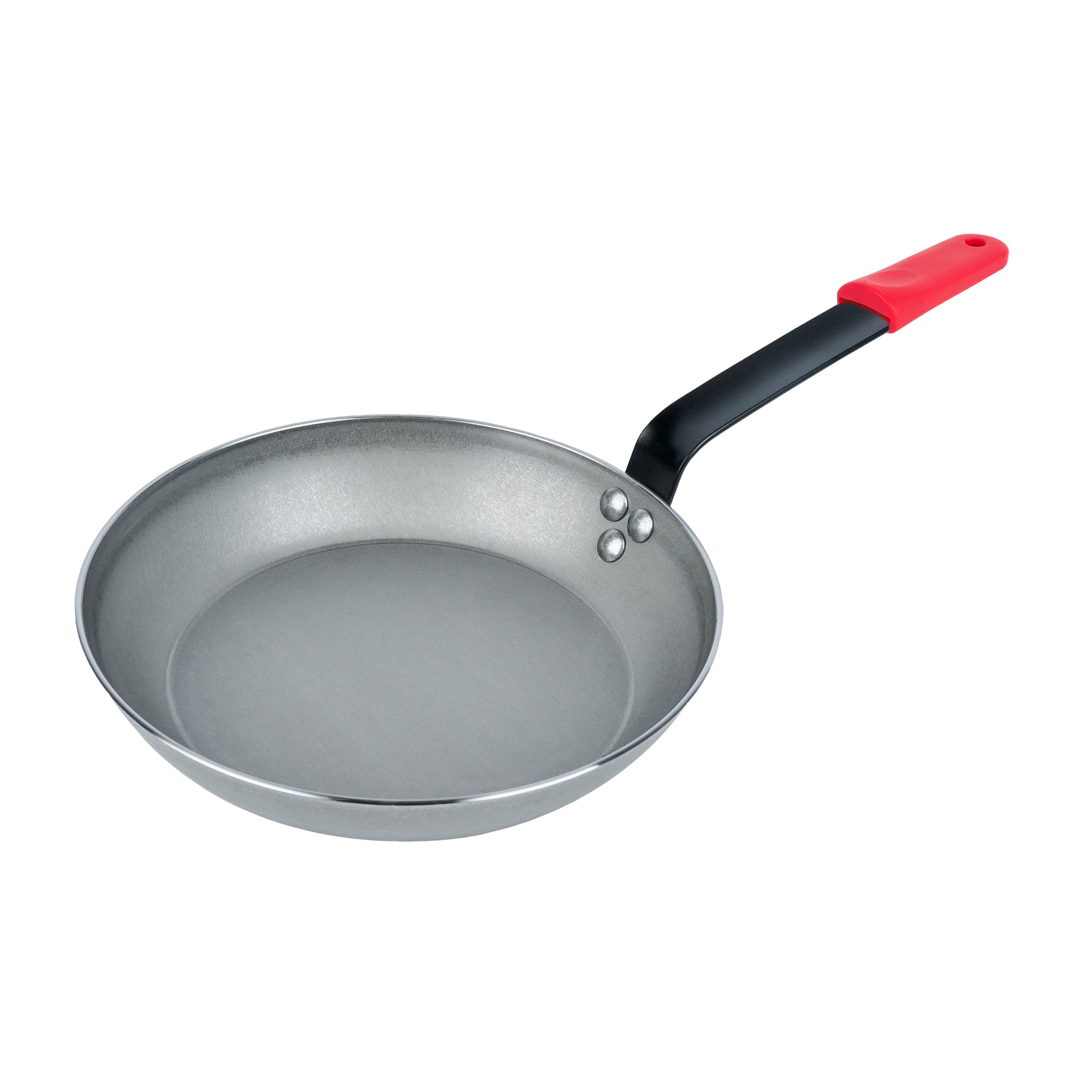 Met Lux 6 Carbon Steel 10" Non-Stick Fry Pans and 6 Red Silicone Pan Handle Sleeves