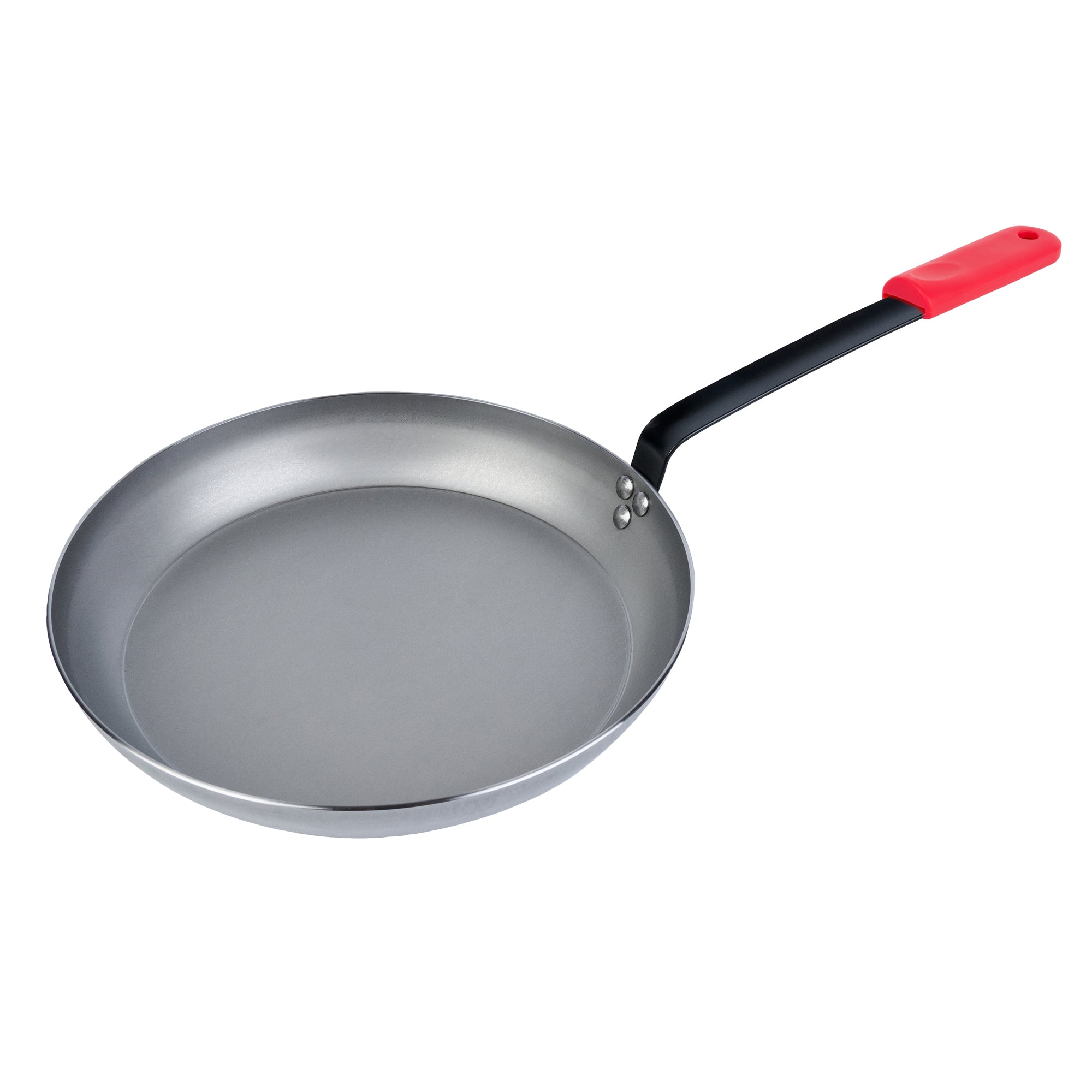 Met Lux 1 Carbon Steel 14" Non-Stick Fry Pan and 1 Red Silicone Pan Handle Sleeve