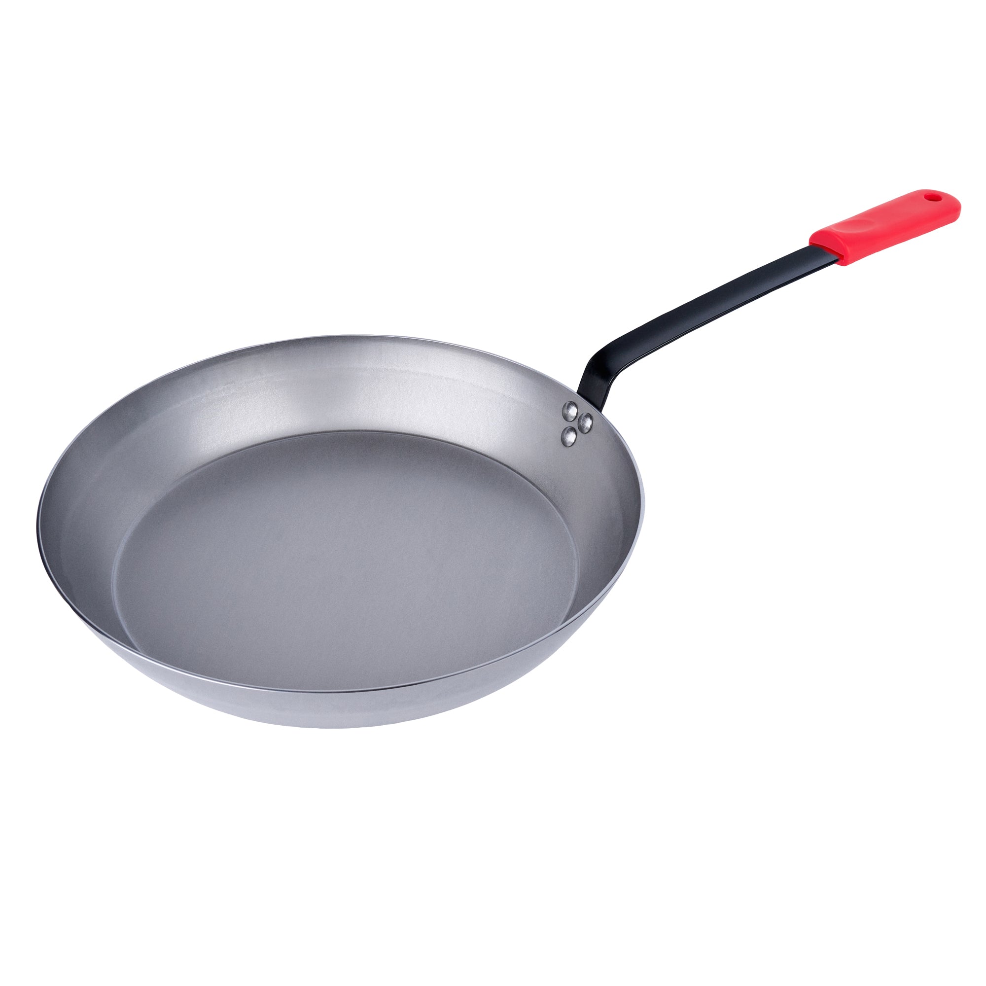 Met Lux 1 Carbon Steel 16" Non-Stick Fry Pan and 1 Red Silicone Pan Handle Sleeve