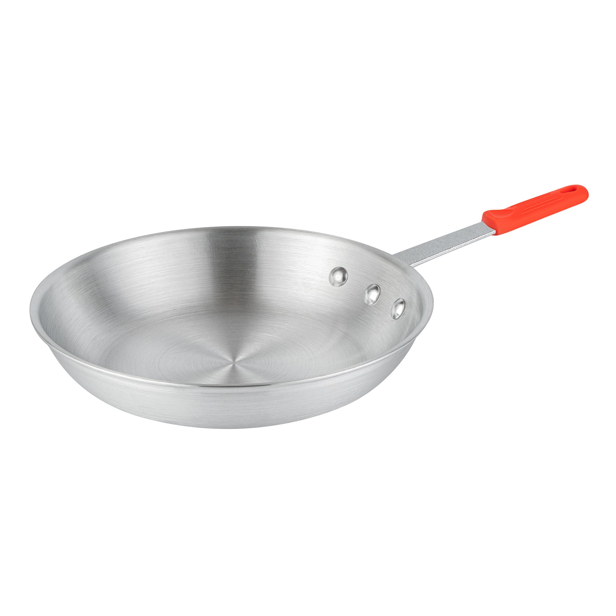 Met Lux 6 Aluminum 10" Fry Pans and 6 Red Silicone Pan Handle Sleeves