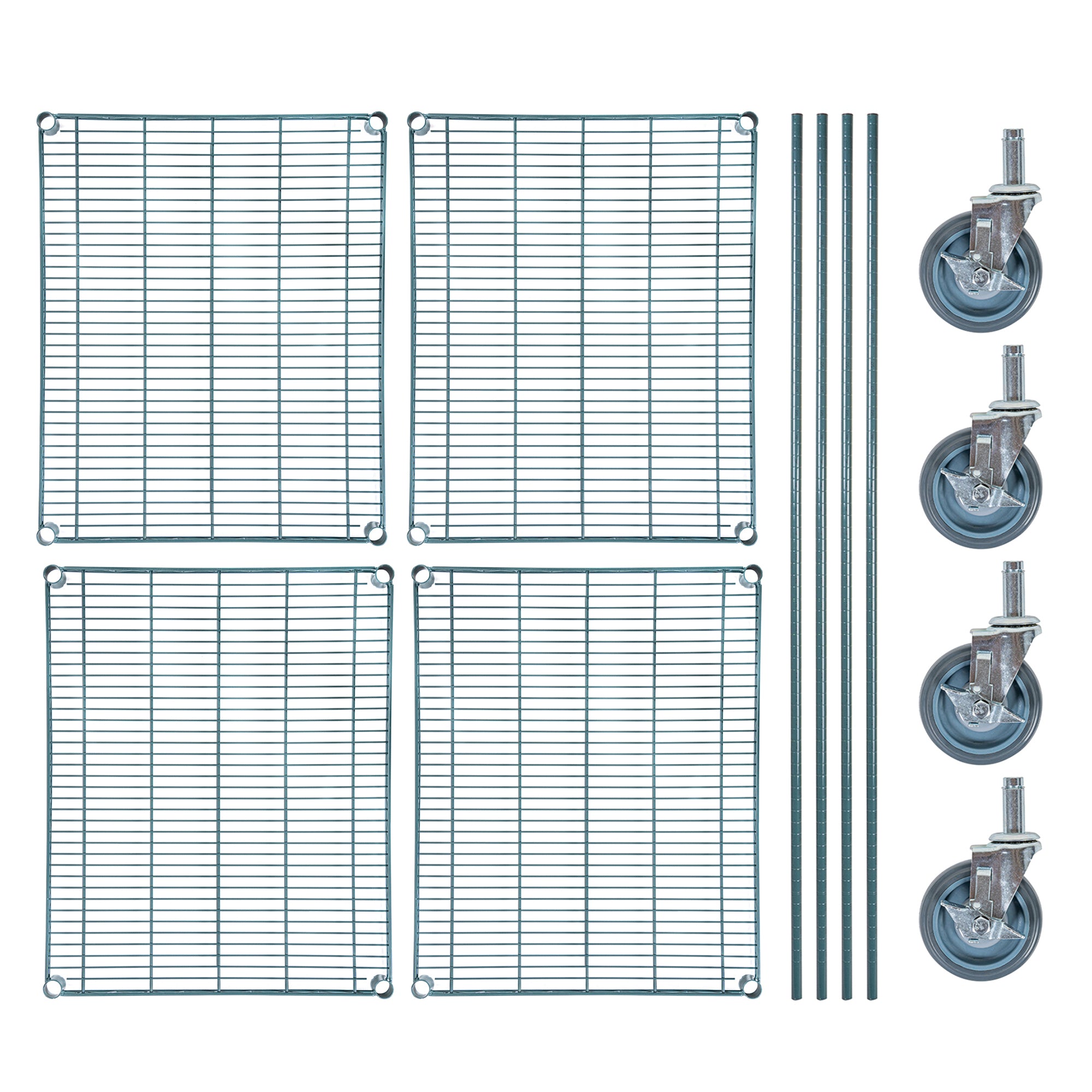 RW Base 4-Tier NSF Green Epoxy Shelving Unit - and 24" x 30" Shelves, 74" Posts and Casters