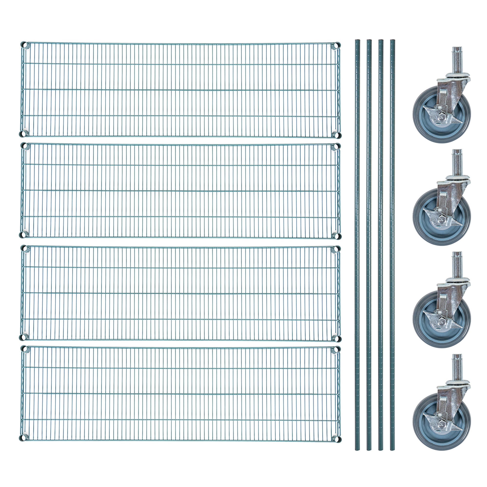 RW Base 4-Tier NSF Green Epoxy Shelving Unit - and 18" x 60" Shelves, 74" Posts and Casters