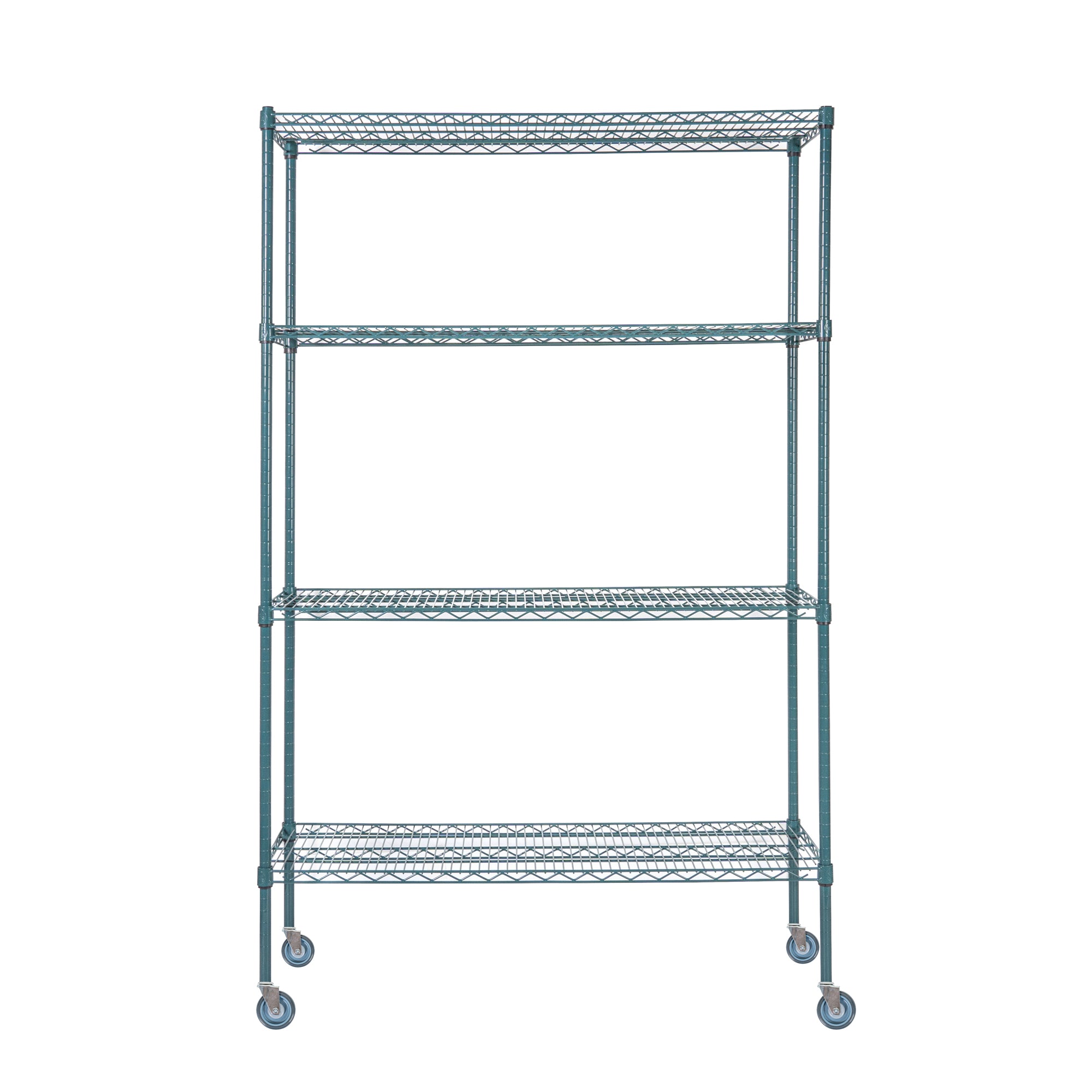 RW Base 4-Tier NSF Green Epoxy Shelving Unit - and 18" x 48" Shelves, 74" Posts and Casters