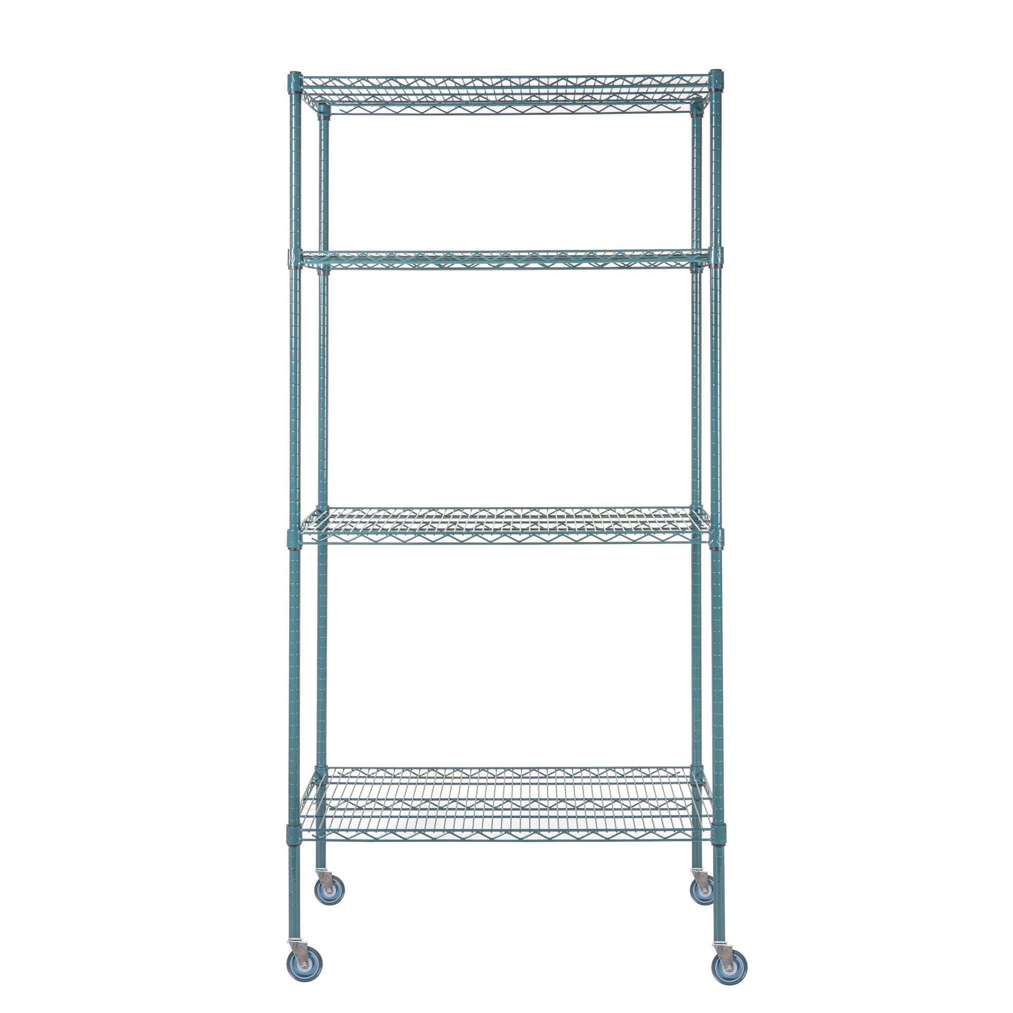 RW Base 4-Tier NSF Green Epoxy Shelving Unit - and 18" x 36" Shelves, 74" Posts and Casters