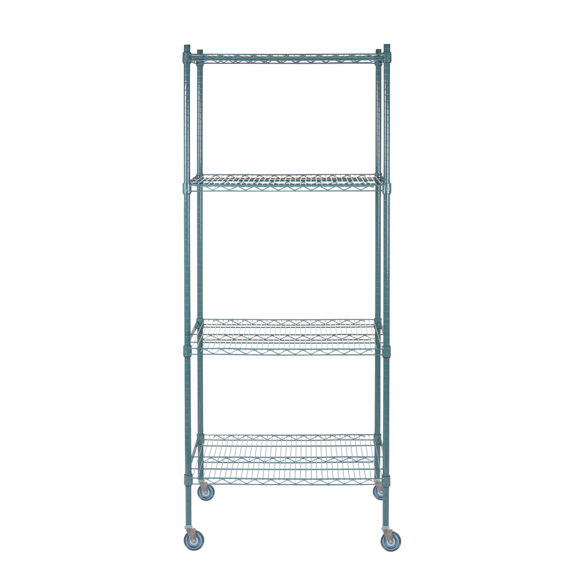 RW Base 4-Tier NSF Green Epoxy Shelving Unit - and 18" x 30" Shelves, 74" Posts and Casters