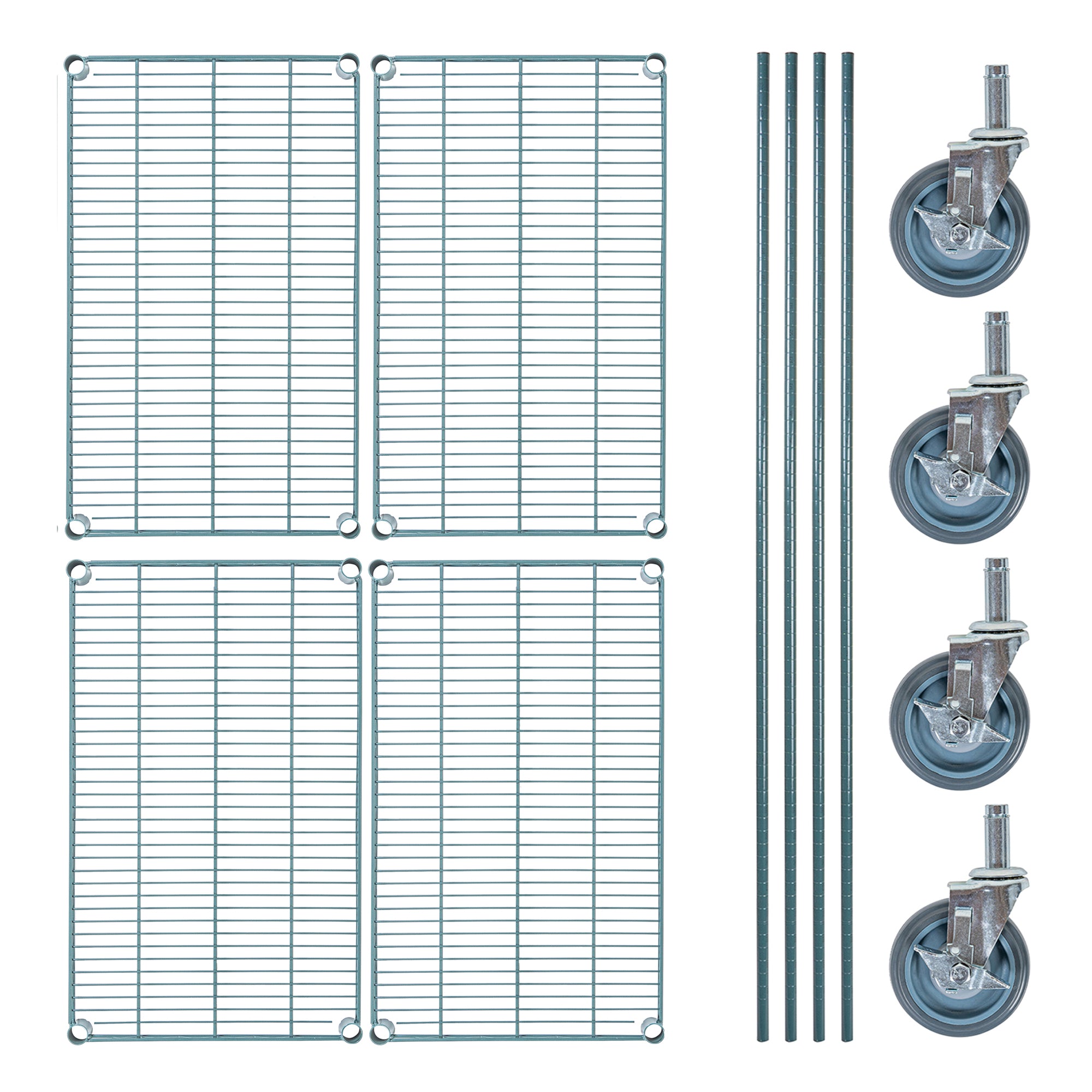 RW Base 4-Tier NSF Green Epoxy Shelving Unit - and 18" x 30" Shelves, 74" Posts and Casters