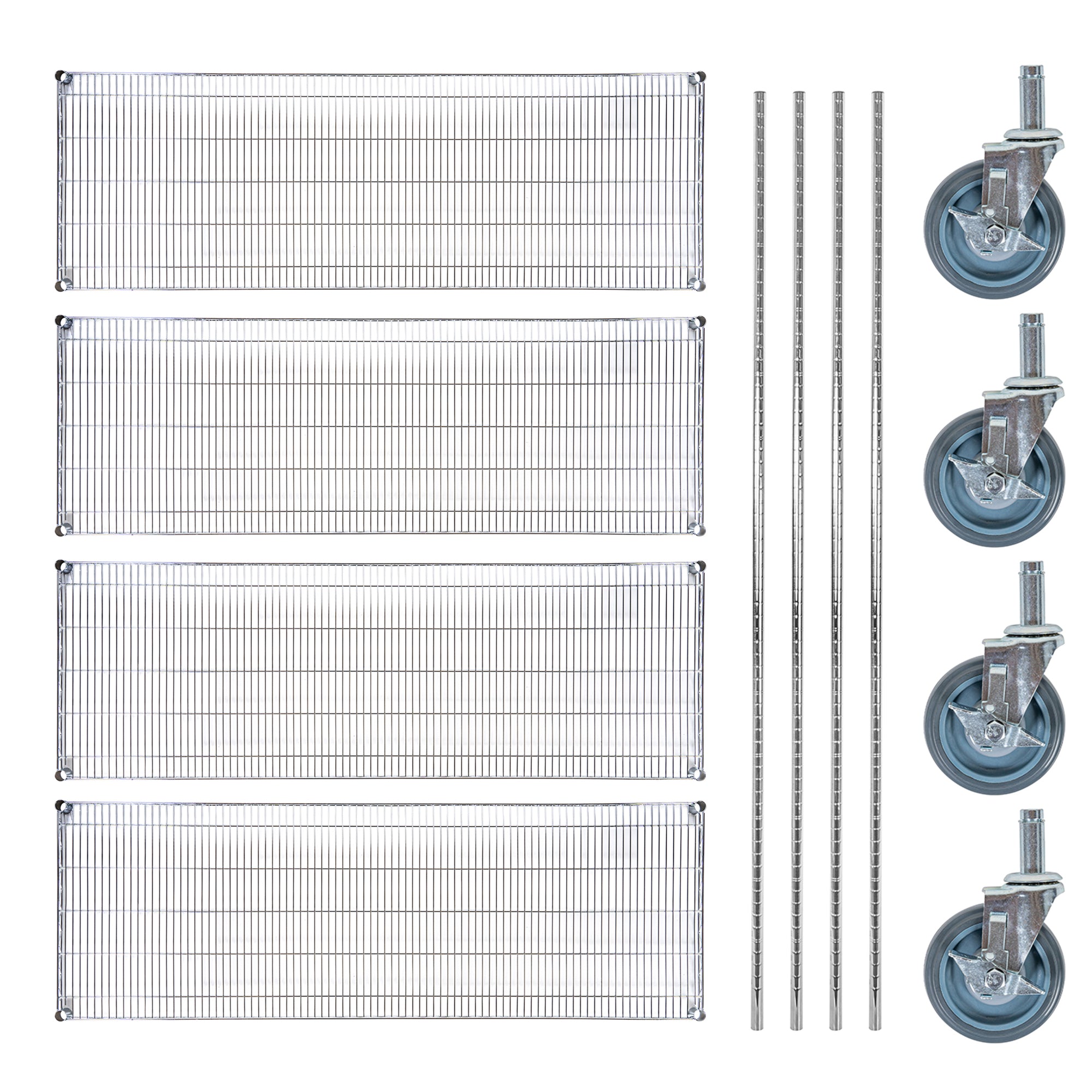 RW Base 4-Tier NSF Chrome Shelving Unit - and 24" x 72" Shelves, 74" Posts and Casters