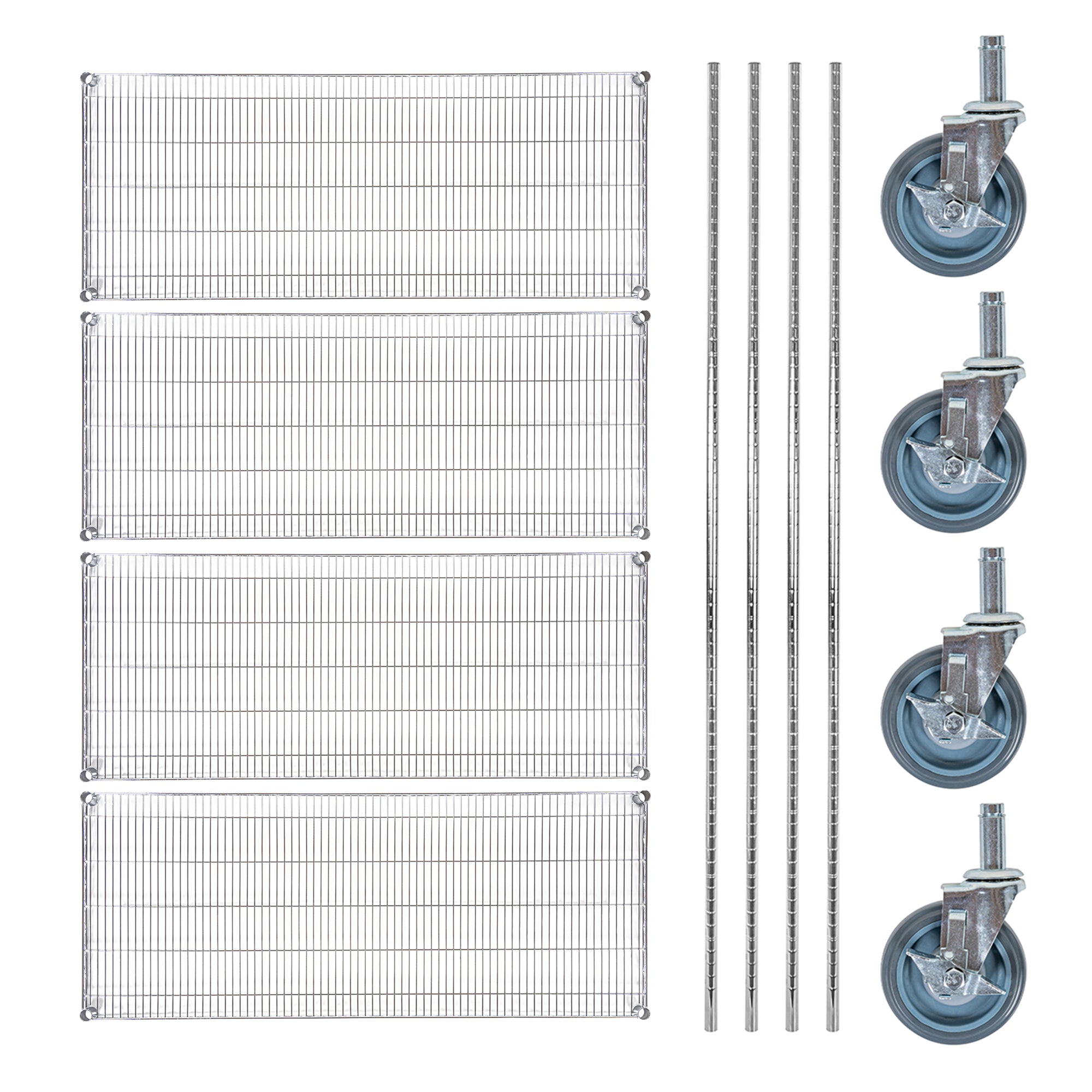 RW Base 4-Tier NSF Chrome Shelving Unit - and 24" x 60" Shelves, 74" Posts and Casters