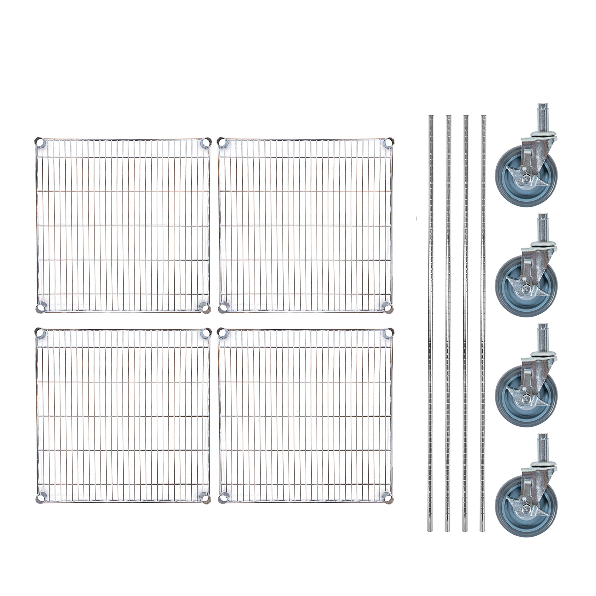 RW Base 4-Tier NSF Chrome Shelving Unit - and 24" x 24" Shelves, 74" Posts and Casters