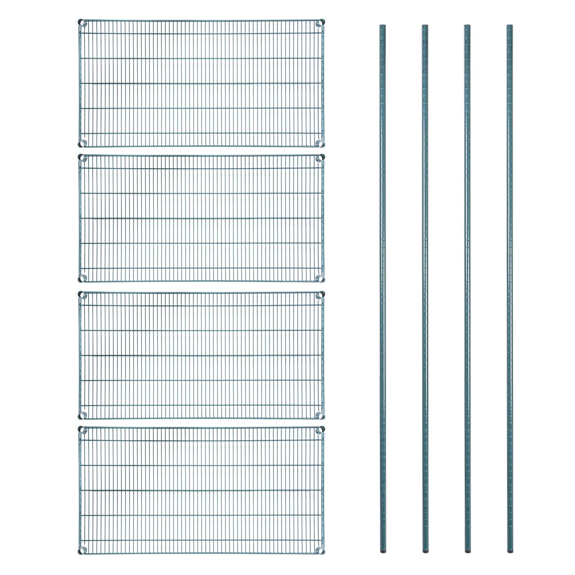 RW Base 4-Tier NSF Green Epoxy Shelving Unit - and 24" x 48" Shelves and 74" Posts