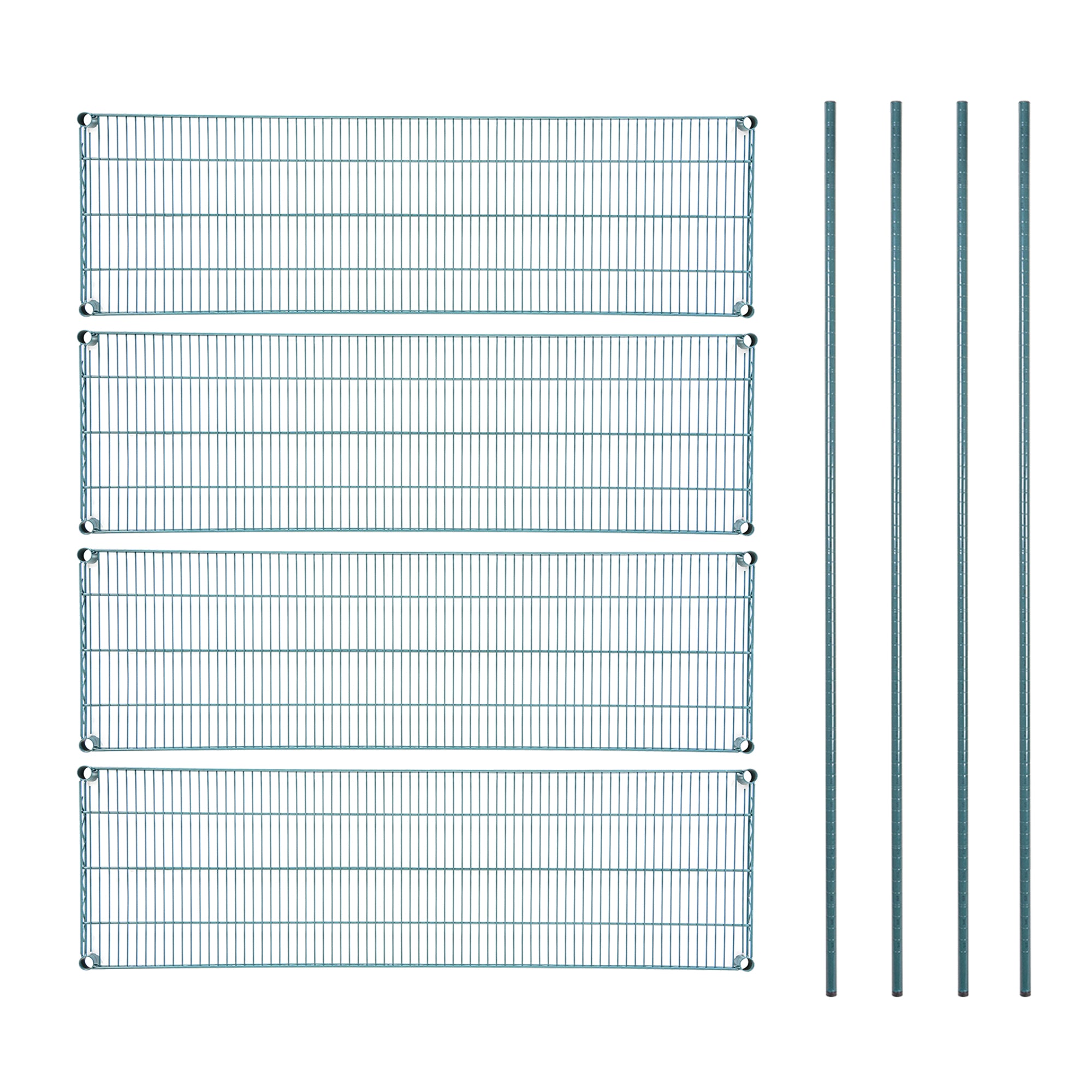 RW Base 4-Tier NSF Green Epoxy Shelving Unit - and 18" x 60" Shelves and 74" Posts