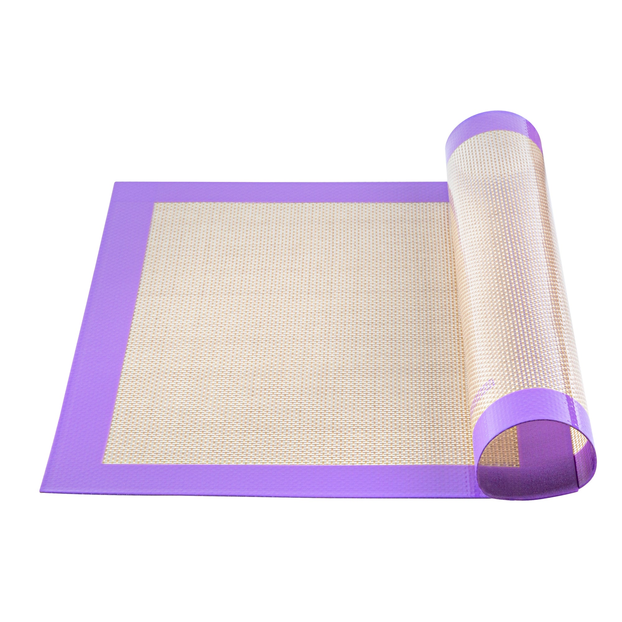 Rectangle Tan and Purple Silicone Half Size Baking Mat - Allergen Safe, Color-Coded - 11 3/4" x 15 3/4" - 1 count box