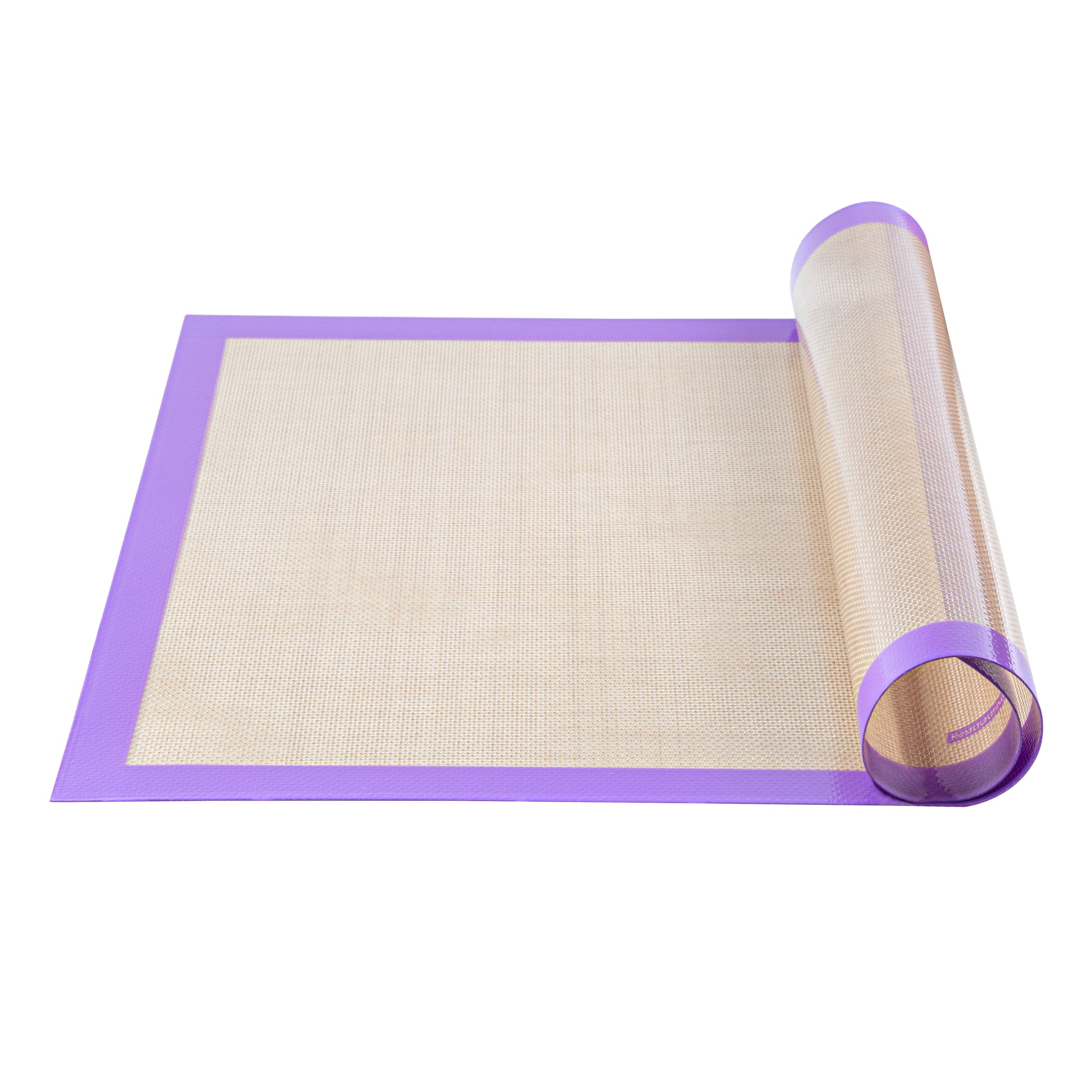 Rectangle Tan and Purple Silicone Full Size Baking Mat - Allergen Safe, Color-Coded - 15 3/4" x 23 1/2" - 1 count box