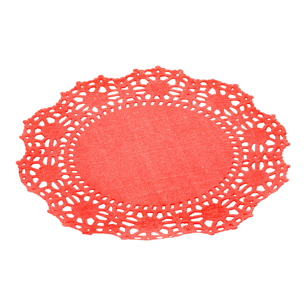 Pastry Tek Round Red Paper Doilies - Lace - 4" x 4" - 4000 count box