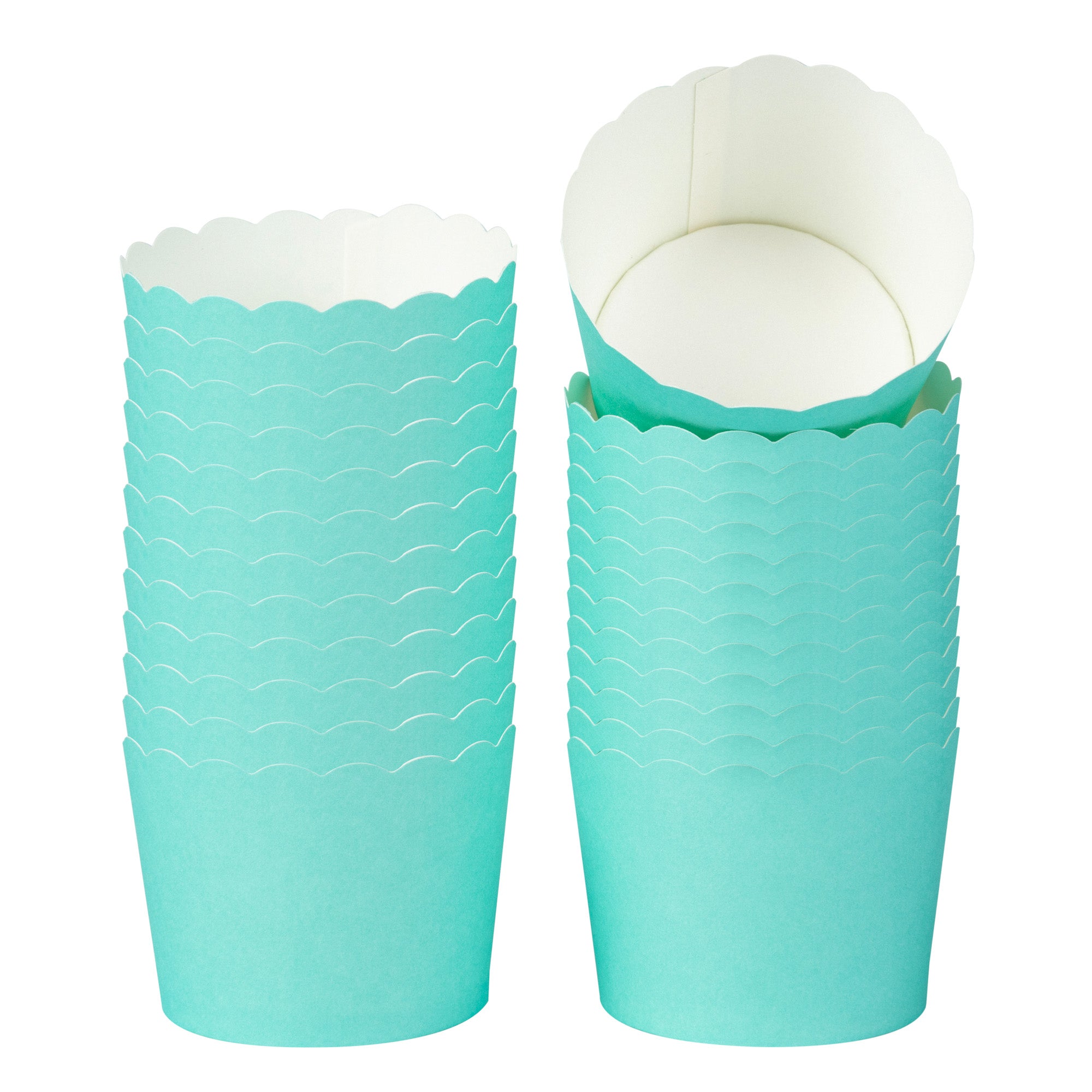 Panificio 3 oz Round Turquoise Paper Mini Baking Cup - Scalloped - 2 1/2" x 2 1/2" x 1 3/4" - 200 count box