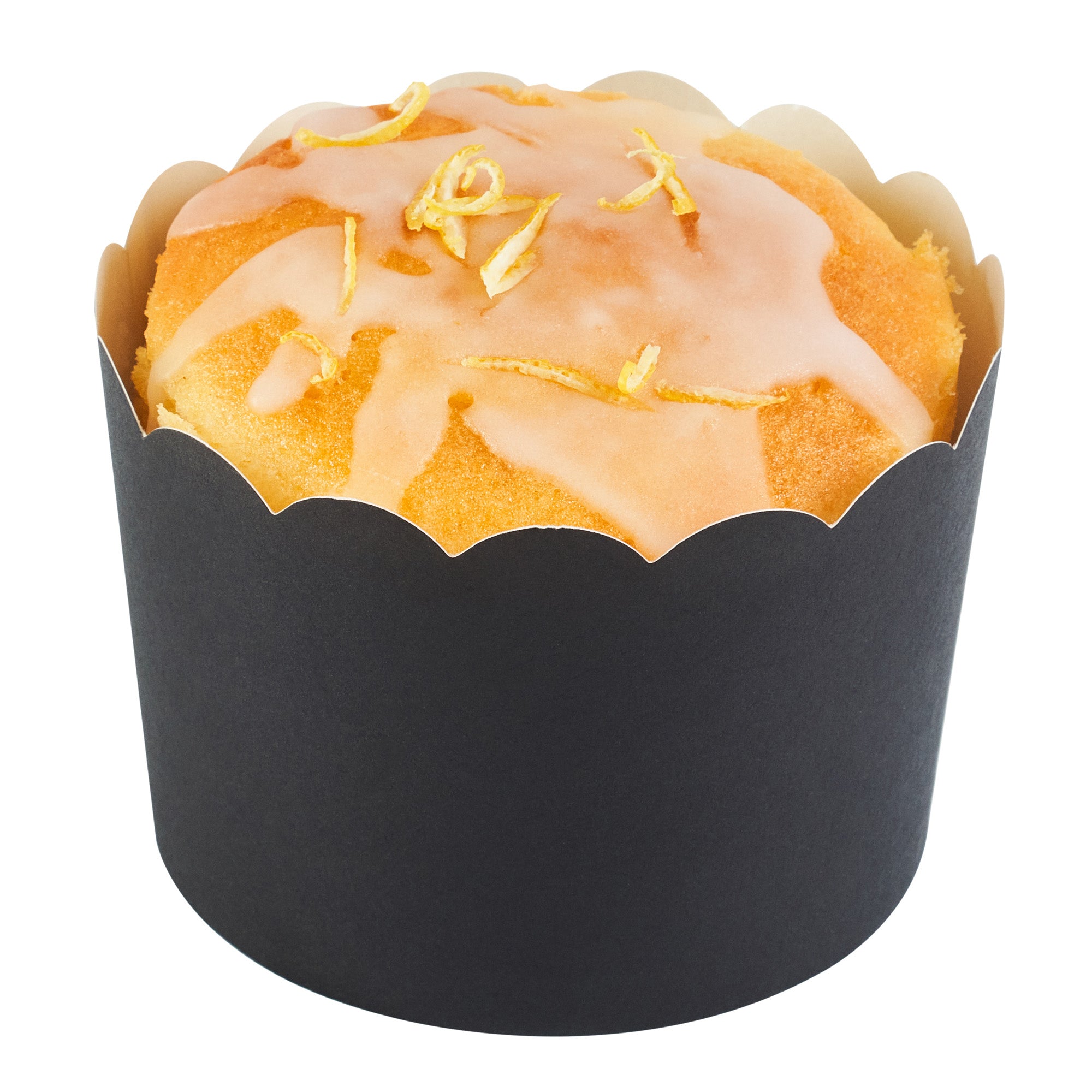 Panificio 10 oz Black Paper Jumbo Baking Cup - Scalloped - 3 1/2" x 3 1/2" x 2 1/2" - 200 count box