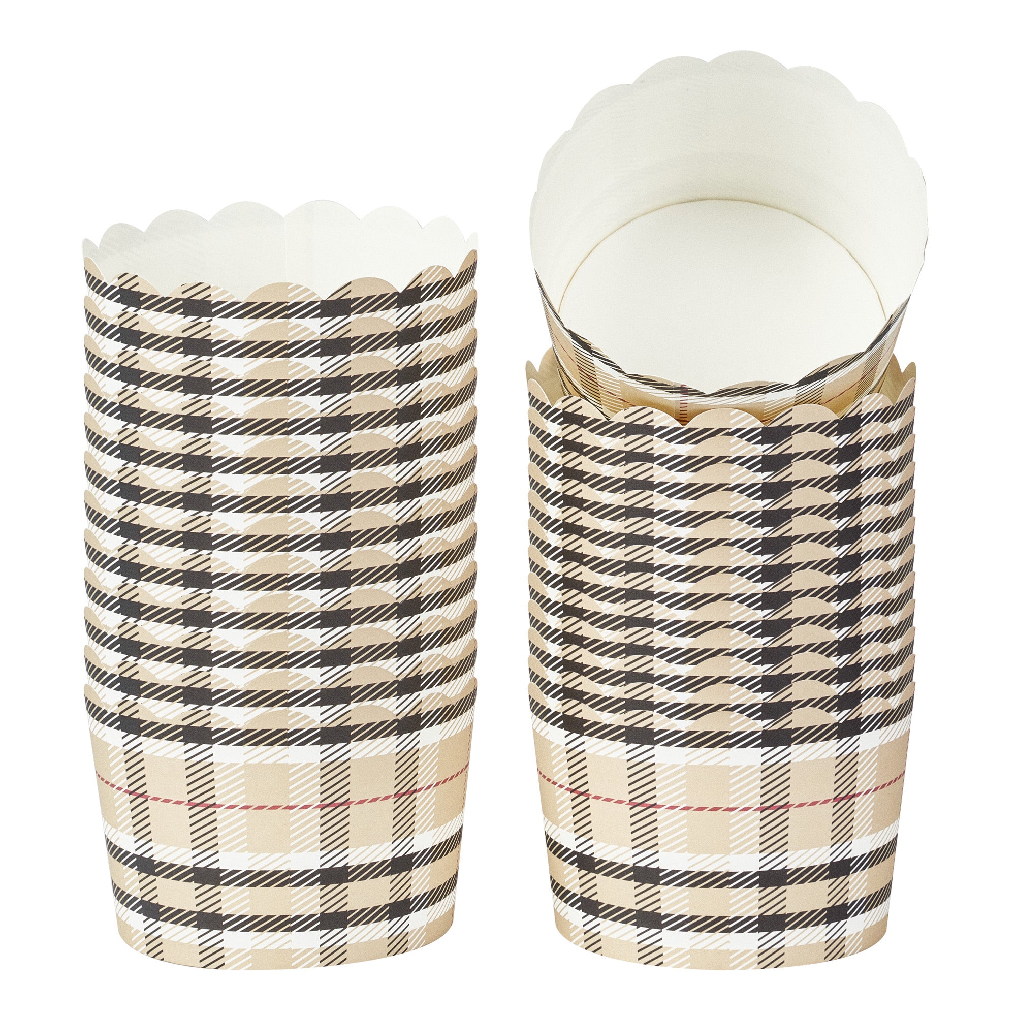 Panificio 10 oz Round Plaid Paper Jumbo Baking Cup - Scalloped - 3 1/2" x 3 1/2" x 2 1/2" - 200 count box