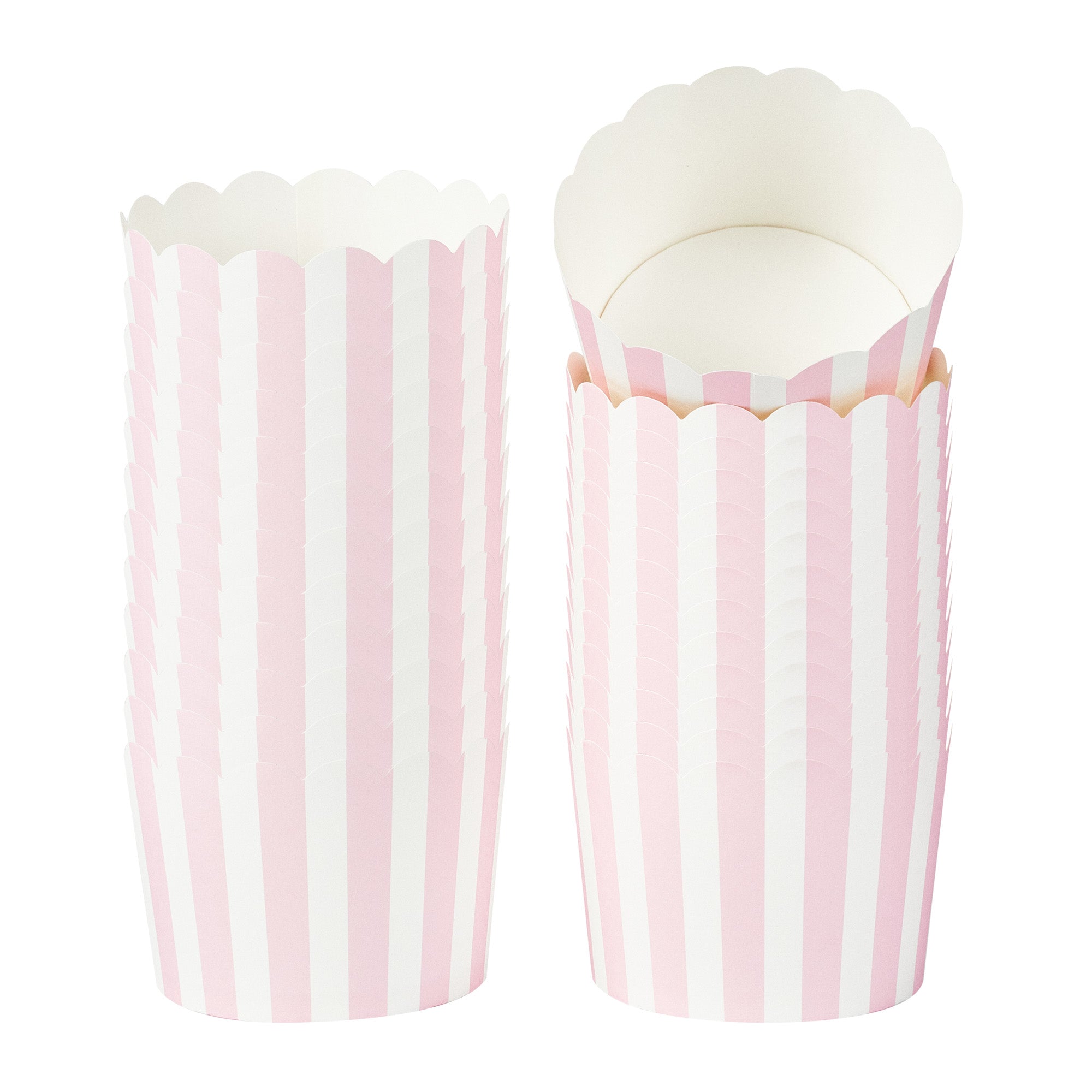 Panificio 10 oz Round Stripe Pink Paper Jumbo Baking Cup - Scalloped - 3 1/2" x 3 1/2" x 2 1/2" - 200 count box