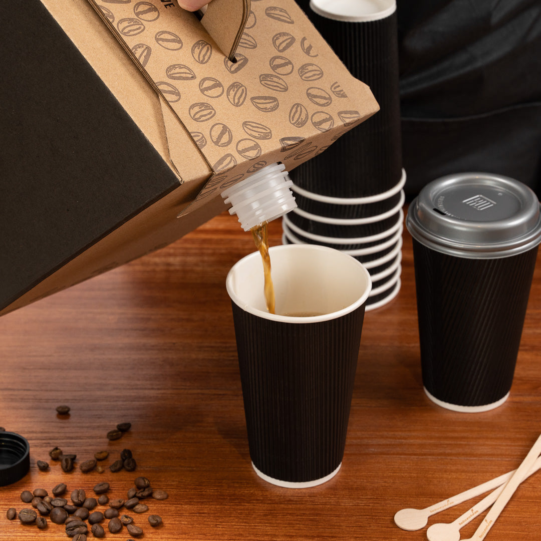 Cater Tek 160 oz Black Paper Coffee Take Out Box - 20 Cups - 10 3/4